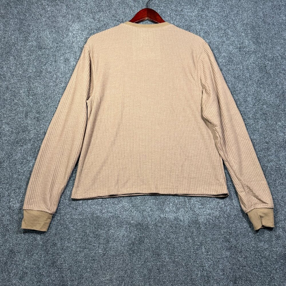 Modern Lux Top Womens Small Tan Thermal Knit Tee NYC Graphic Long Sleeve Popover - Picture 4 of 6